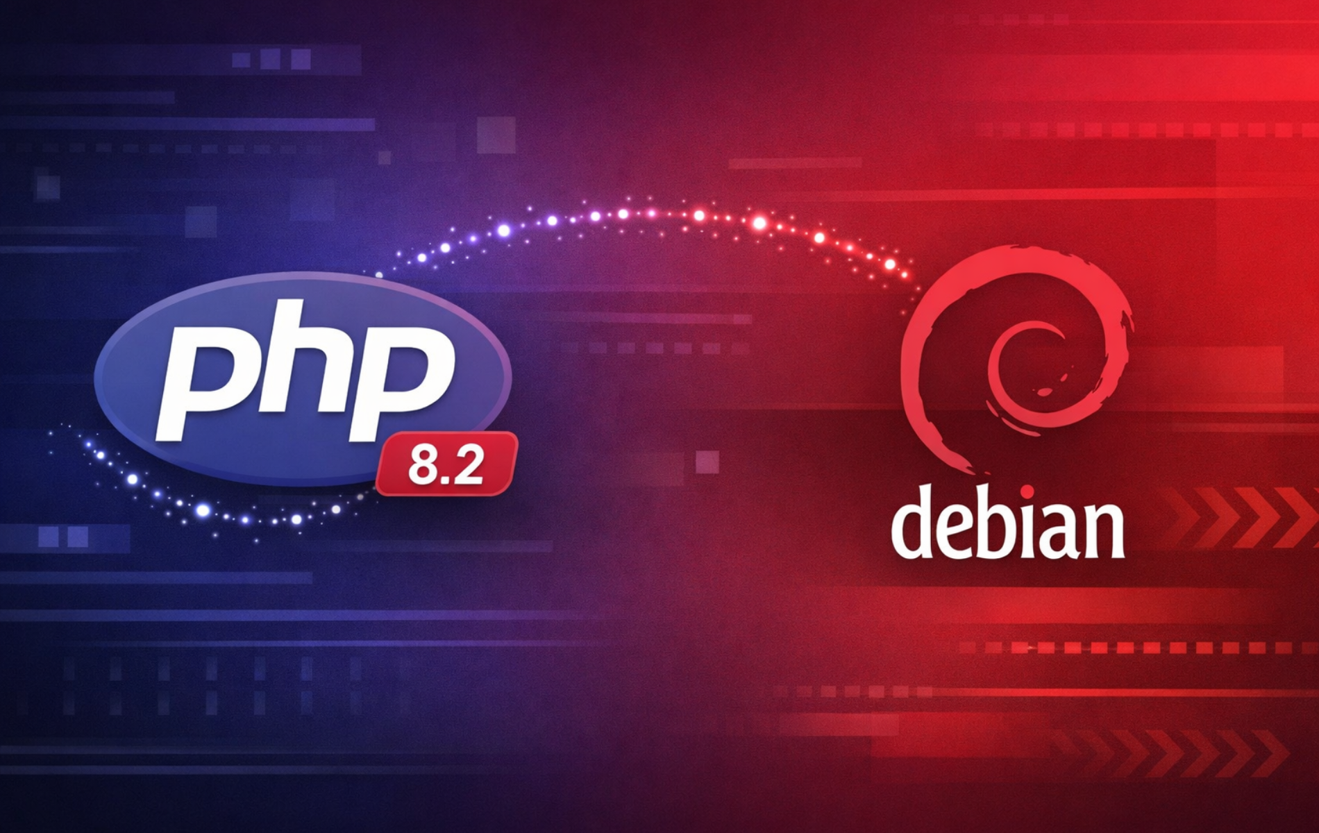 PHP 8.2 and Debian logos representing PHP setup and web server deployment on Debian