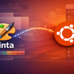 Pinta on Ubuntu feature graphic with the Pinta logo beside the Ubuntu logo on an orange and purple background