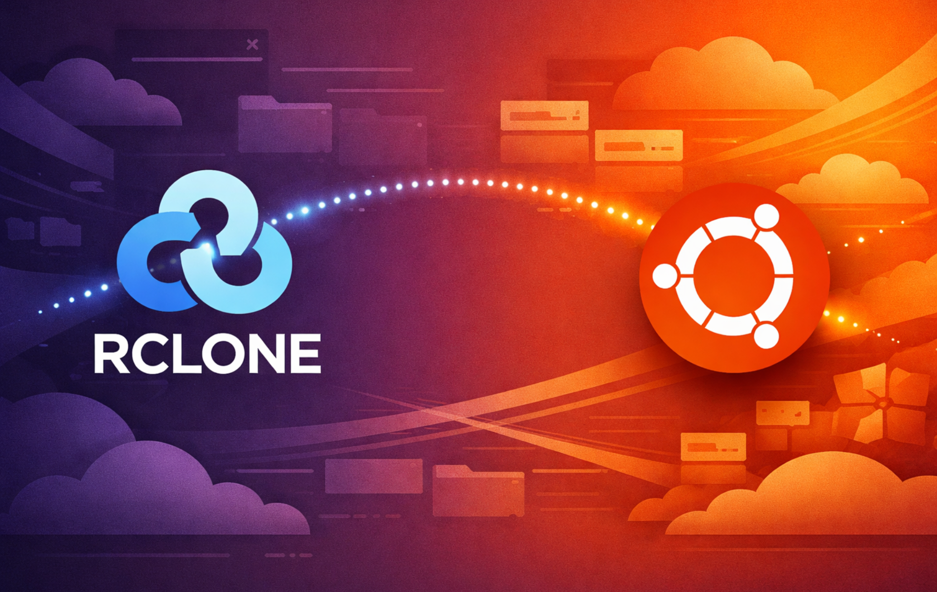Rclone logo and Ubuntu logo representing cloud file sync CLI installation on Ubuntu Linux