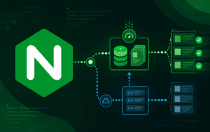 Nginx logo connected to proxy cache and upstream response panels