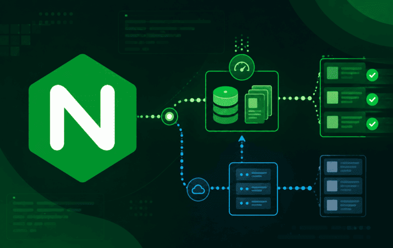 Nginx logo connected to proxy cache and upstream response panels