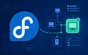 Fedora logo with connected network devices representing static IP address configuration