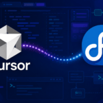 Cursor and Fedora logos over a blue code editor background
