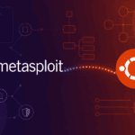 Metasploit and Ubuntu logos with security network graphics for installing Metasploit Framework on Ubuntu