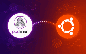 Podman and Ubuntu logos with container icons for setting up rootless containers on Ubuntu