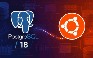 PostgreSQL 18 and Ubuntu logos with database diagrams for installing PostgreSQL on Ubuntu