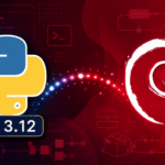 Python 3.12 and Debian logos with terminal panels for a source-build install
