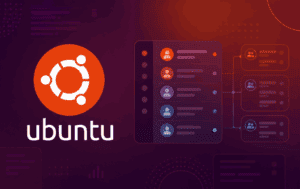 Ubuntu logo with user account panels representing Ubuntu user listing commands