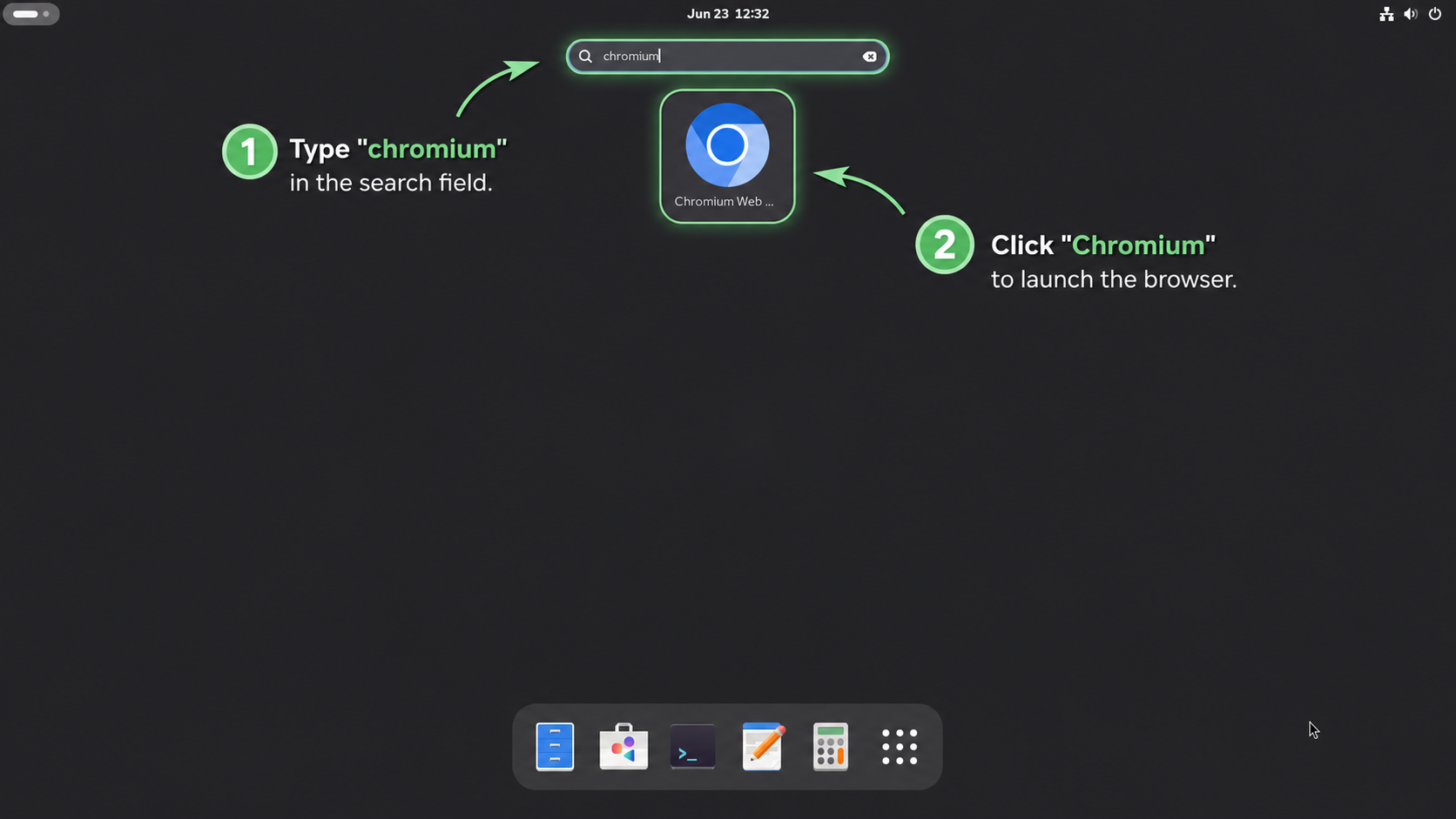 GNOME search showing the Chromium Web Browser launcher on Rocky Linux